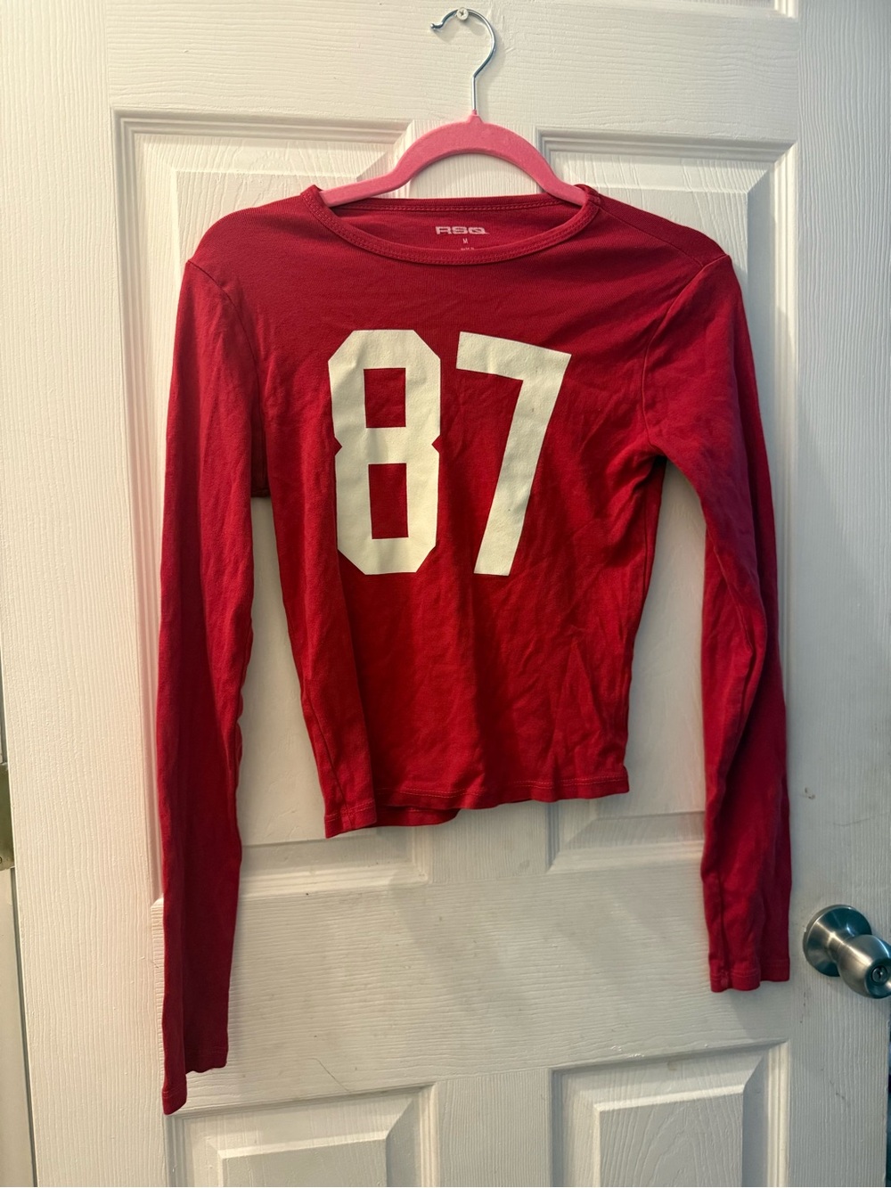 Tilly's Red Long Sleeve Tee with White '87' Graphic